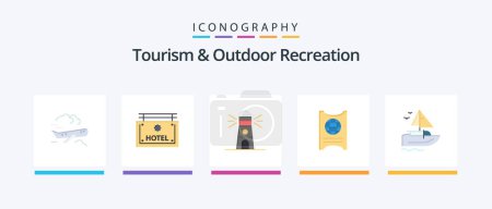 Illustration for Tourism And Outdoor Recreation Flat 5 Icon Pack Including ship. hotel. lighthouse. ticket. pass. Creative Icons Design - Royalty Free Image