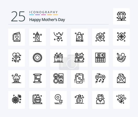 Illustration for Happy Mothers Day 25 Line icon pack including love. shopping bag . child. mom - Royalty Free Image