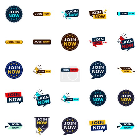 Illustration for Join Now 25 Unique Typographic Designs to stand out and drive membership - Royalty Free Image