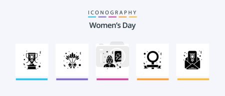 Illustration for Womens Day Glyph 5 Icon Pack Including email. feminism chat. power. feminist. campaign. Creative Icons Design - Royalty Free Image