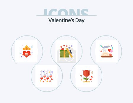 Téléchargez les illustrations : Valentines Day Flat Icon Pack 5 Icon Design. noodles. chopstick. heart. valentine. love - en licence libre de droit