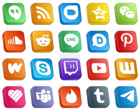 Illustration for Isometric 3D Social Media Icon Set 20 icons such as literature. pinterest. messenger. disqus and reddit icons. Elegant and minimalist - Royalty Free Image