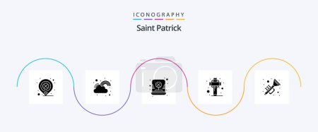 Téléchargez les illustrations : Saint Patrick Glyph 5 Icon Pack Including saint. ireland. lucky. cross. leprechaun - en licence libre de droit