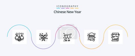 Téléchargez les illustrations : Chinese New Year Line 5 Icon Pack Including . religion. wine. music. christmas - en licence libre de droit