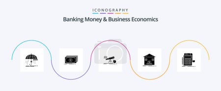 Ilustración de Banking Money And Business Economics Glyph 5 Icon Pack Including savings. deposit. funds. prediction. forecast - Imagen libre de derechos