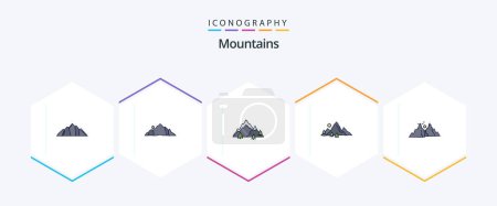 Ilustración de Montañas 25 FilledLine icono del paquete incluyendo. .. naturaleza. sol. colina - Imagen libre de derechos