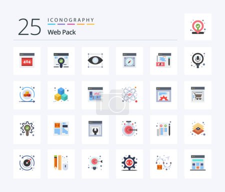 Téléchargez les illustrations : Web Pack 25 Flat Color icon pack including programming. web. design. safari. compass - en licence libre de droit