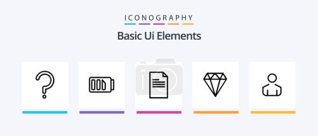 Illustration for Basic Ui Elements Line 5 Icon Pack Including data. folder. print. mark. question. Creative Icons Design - Royalty Free Image