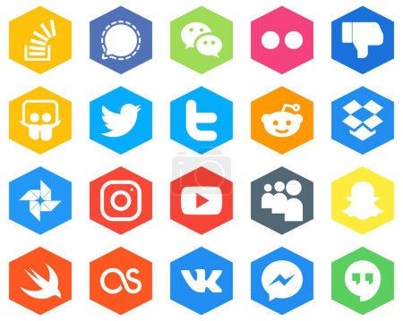 Téléchargez les illustrations : Hexagon Flat Color White Icon Set dropbox. tweet. messenger. twitter and facebook 20 Modern Icons - en licence libre de droit