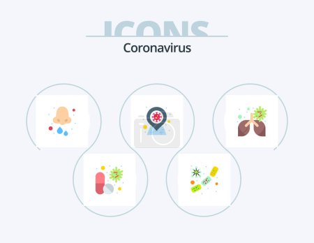 Téléchargez les illustrations : Coronavirus Flat Icon Pack 5 Icon Design. area. coronavirus. virus. nose. drops - en licence libre de droit