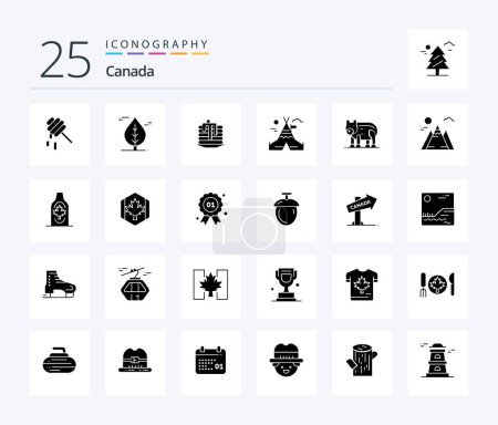 Téléchargez les illustrations : Canada 25 Solid Glyph icon pack including landscape. polar. wedding cake. bear. canada - en licence libre de droit