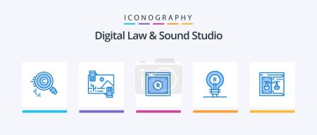 Ilustración de Digital Law And Sound Studio Blue 5 Icon Pack Including genuine. -brand. image. online. digital. Creative Icons Design - Imagen libre de derechos