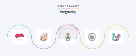 Téléchargez les illustrations : Pregnancy Line Filled Flat 5 Icon Pack Including baby. delivery. obstetrics. kids. dummy - en licence libre de droit