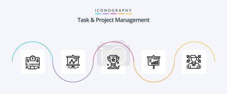 Ilustración de Task And Project Management Line 5 Icon Pack Including screen. bar . presentation . cup - Imagen libre de derechos
