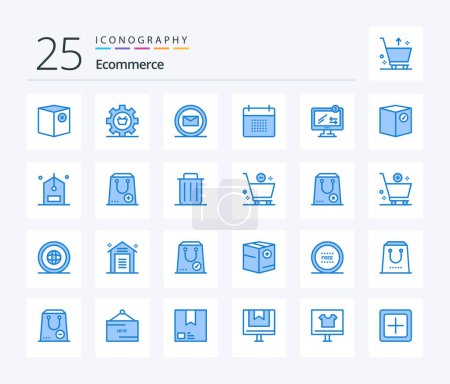Téléchargez les illustrations : Ecommerce 25 Blue Color icon pack including schedule. date. gear. calendar. e commerce - en licence libre de droit