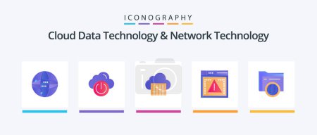 Illustration for Cloud Data Technology And Network Technology Flat 5 Icon Pack Including storage. error. cloud. codiing.  file. Creative Icons Design - Royalty Free Image