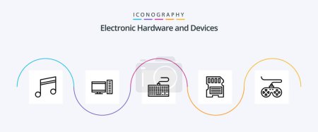 Téléchargez les illustrations : Devices Line 5 Icon Pack Including device. sd. hardware. memory. card - en licence libre de droit
