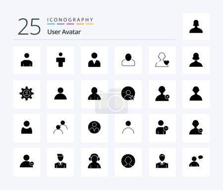 Téléchargez les illustrations : User 25 Solid Glyph icon pack including profile. gear. love. user. - en licence libre de droit