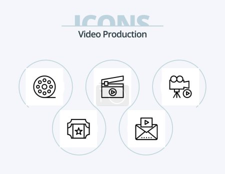 Illustration for Video Production Line Icon Pack 5 Icon Design. mobile. tap. movie. movie. star - Royalty Free Image