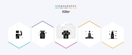 Illustration for Killer 25 Glyph icon pack including bomb. grave. bed. funeral. penalty - Royalty Free Image