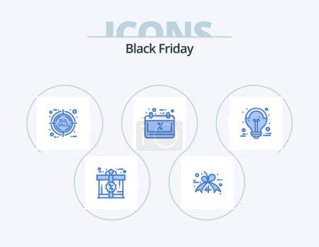 Illustration for Black Friday Blue Icon Pack 5 Icon Design. big sale. ideas. discount. schedule sale. calendar - Royalty Free Image