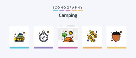 Ilustración de Camping Line Filled 5 Icon Pack Including bus. car. logistics. camping. first. Creative Icons Design - Imagen libre de derechos