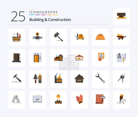 Téléchargez les illustrations : Building And Construction 25 Flat Color icon pack including legal. hammer. construction. gavel. auction - en licence libre de droit