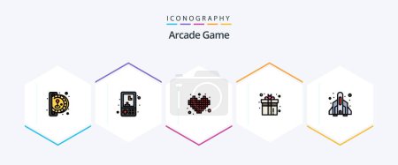 Ilustración de Arcade 25 FilledLine icon pack including play. fun. play. box. tetris - Imagen libre de derechos