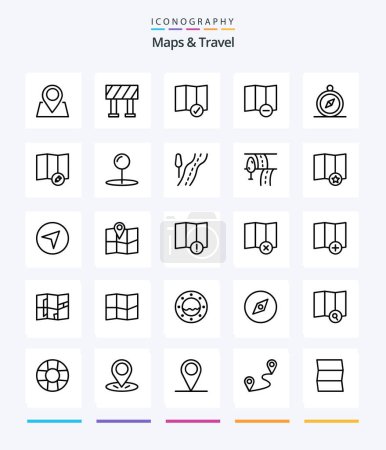 Téléchargez les illustrations : Creative Maps & Travel 25 OutLine icon pack  Such As pointer. coordinate. delete. map. navigation - en licence libre de droit