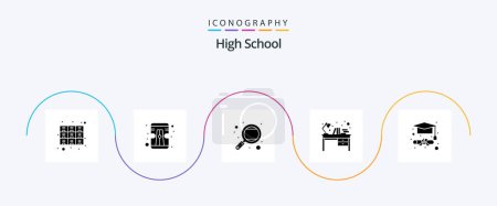 Illustration for High School Glyph 5 Icon Pack Including study table. interior. knowledge. desk. study - Royalty Free Image