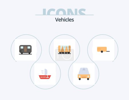 Téléchargez les illustrations : Vehicles Flat Icon Pack 5 Icon Design. . trailer. trailer. farmer. vehicle - en licence libre de droit
