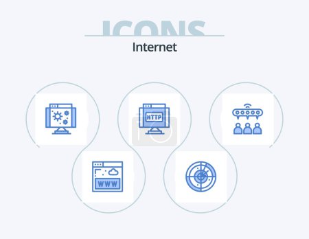 Illustration for Internet Blue Icon Pack 5 Icon Design. network. link. biology. internet. domain - Royalty Free Image