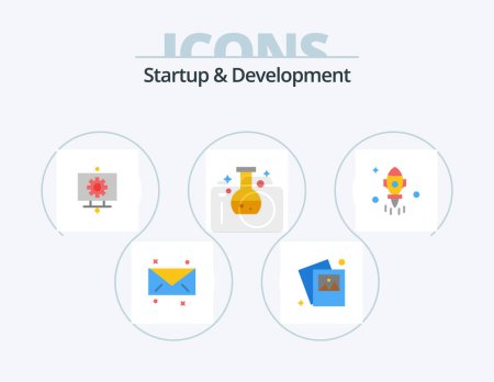 Téléchargez les illustrations : Startup And Develepment Flat Icon Pack 5 Icon Design. fly. rocket. setting. astronomy. lab - en licence libre de droit