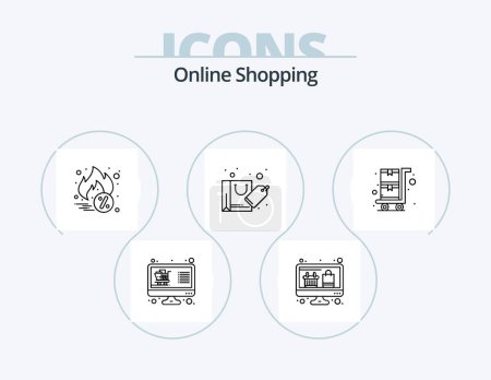 Téléchargez les illustrations : Online Shopping Line Icon Pack 5 Icon Design. favorite. online store. drop shipper. web. online - en licence libre de droit
