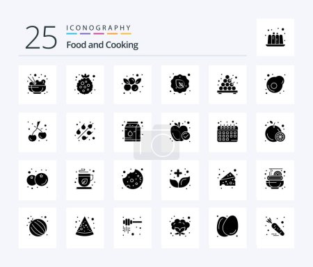 Téléchargez les illustrations : Food 25 Solid Glyph icon pack including japanese. vegetarian. blueberries. vegan. leaf - en licence libre de droit
