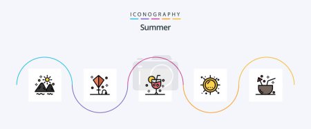 Illustration for Summer Line Filled Flat 5 Icon Pack Including sun. heat. summer. ice. drink - Royalty Free Image
