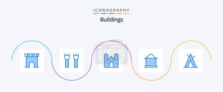 Illustration for Buildings Blue 5 Icon Pack Including . tent. medieval. camp. hut - Royalty Free Image