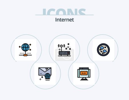 Ilustración de Internet Line Filled Icon Pack 5 Icon Design. internet. technology. connection. signaling. area - Imagen libre de derechos