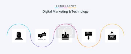 Téléchargez les illustrations : Digital Marketing And Technology Glyph 5 Icon Pack Including board. ad. messaging. platform. marketing - en licence libre de droit