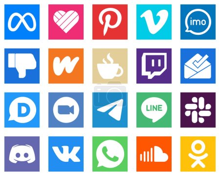 Illustration for 20 Stylish Social Media Icons such as twitch; streaming; video; caffeine and wattpad icons. Versatile and professional - Royalty Free Image