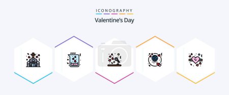 Illustration for Valentines Day 25 FilledLine icon pack including valentine. travel. marriage. ticket. honeymoon - Royalty Free Image
