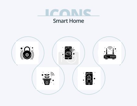 Ilustración de Smart Home Glyph Icon Pack 5 Icon Design. router. security. home. record. mobile - Imagen libre de derechos