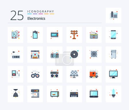 Ilustración de Electronics 25 Flat Color icon pack including mobile. radio. electronic. media. power - Imagen libre de derechos