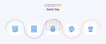 Téléchargez les illustrations : Easter Blue 5 Icon Pack Including butterfly. plant. bug. flower. decoration - en licence libre de droit