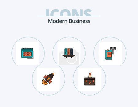 Téléchargez les illustrations : Modern Business Line Filled Icon Pack 5 Icon Design. personal. leader. computer. career. growth - en licence libre de droit