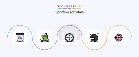 Téléchargez les illustrations : Sports and Activities Line Filled Flat 5 Icon Pack Including sports. helmet. golf cart. football. sports - en licence libre de droit