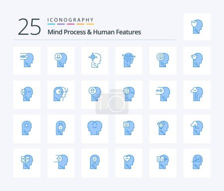 Ilustración de Mind Process And Human Features 25 Blue Color icon pack including target. games. yourself . head. mind - Imagen libre de derechos