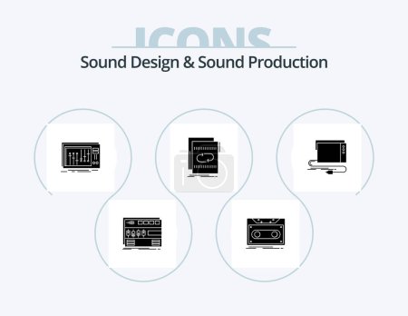 Téléchargez les illustrations : Sound Design And Sound Production Glyph Icon Pack 5 Icon Design. loop. audio. tape. studio. mixer - en licence libre de droit