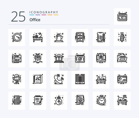 Illustration for Office 25 Line icon pack including wardrobe. interior. workplace. furniture. tea - Royalty Free Image