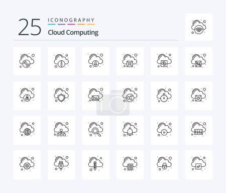 Ilustración de Cloud Computing 25 Line icon pack including cloud. cross. download. warning. cloud - Imagen libre de derechos
